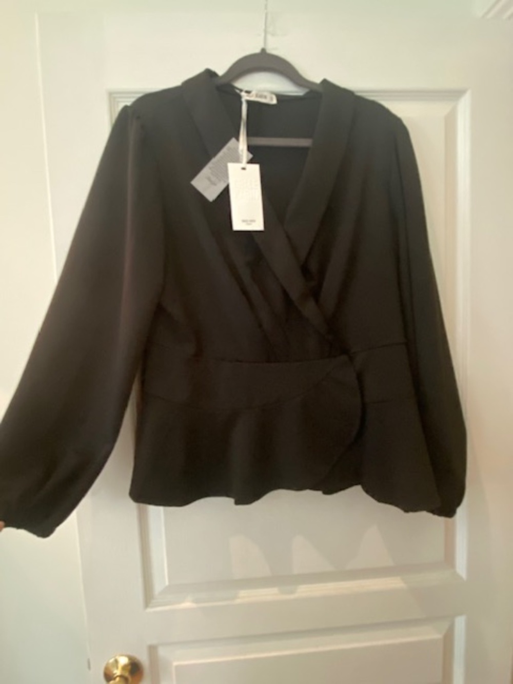 NWTGrace Karin Black lapel neck peplum blouse size 2XL